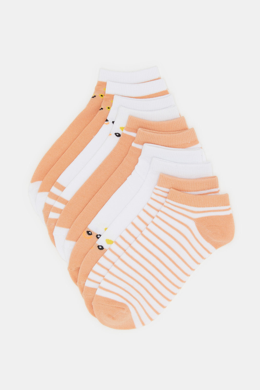 Women Orange And White Printed Ankle Socks (5 Pairs)