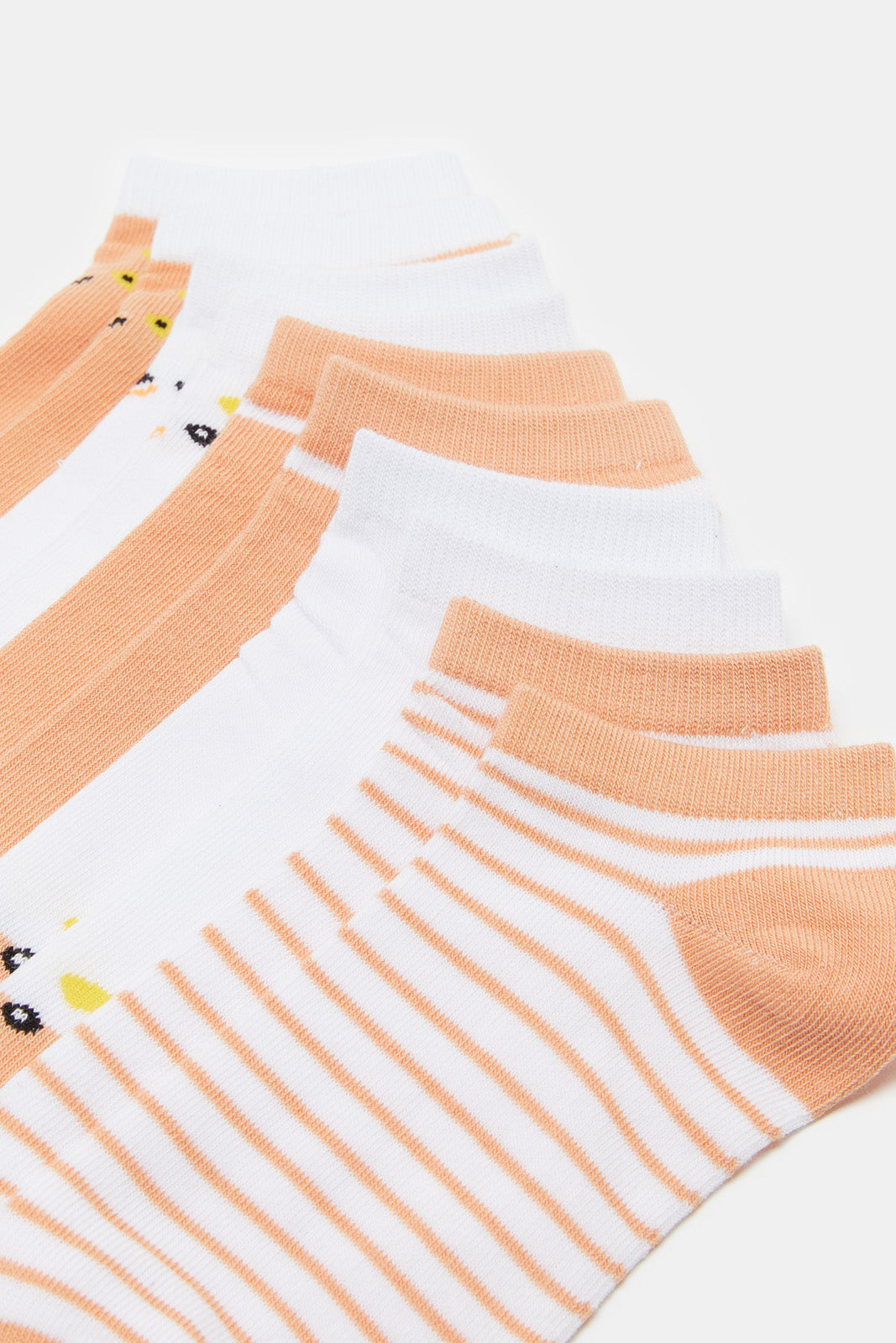 Women Orange And White Printed Ankle Socks (5 Pairs)