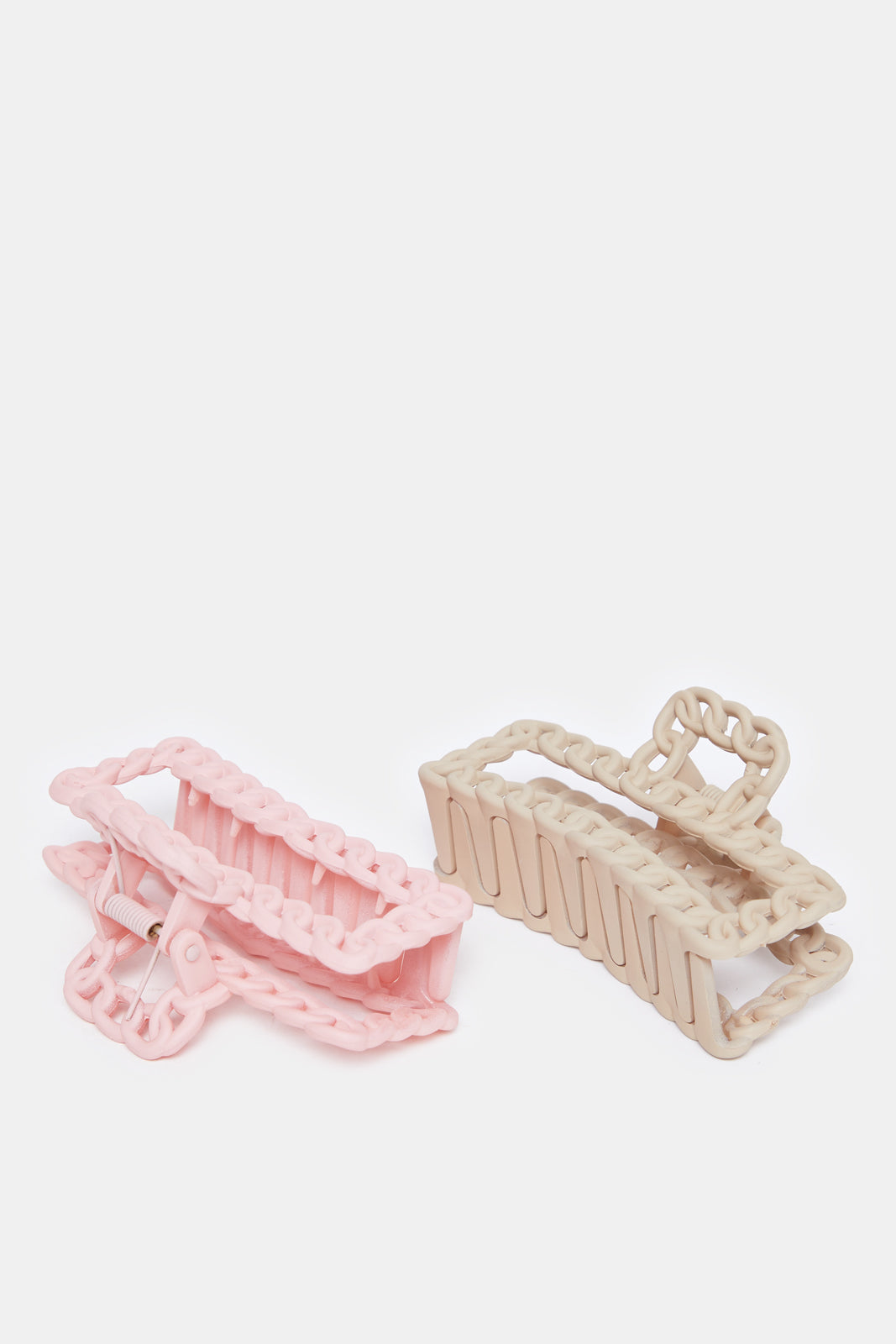 Women Beige And Pink Hair Claw Set (Pack of 2)
