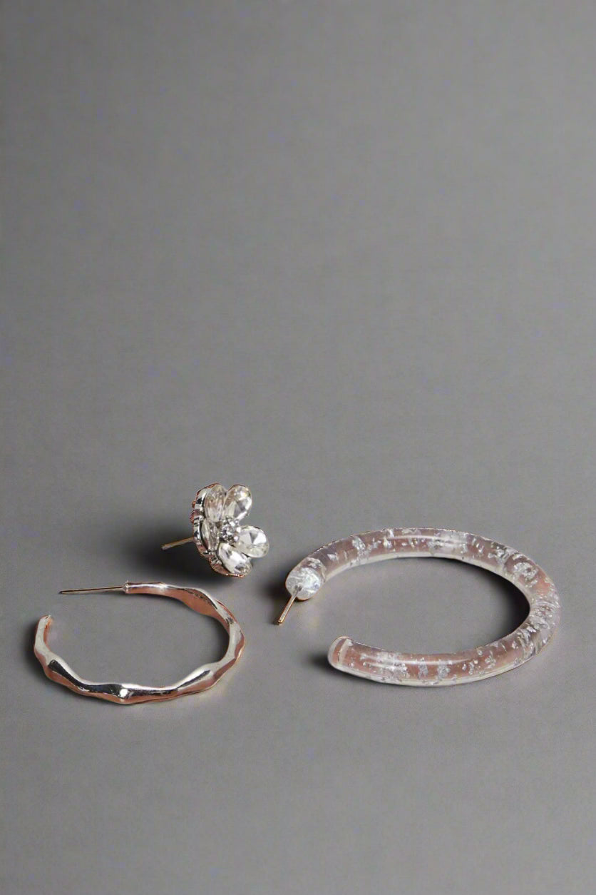 Women Silver Hoop Earring Set (3 Pairs)