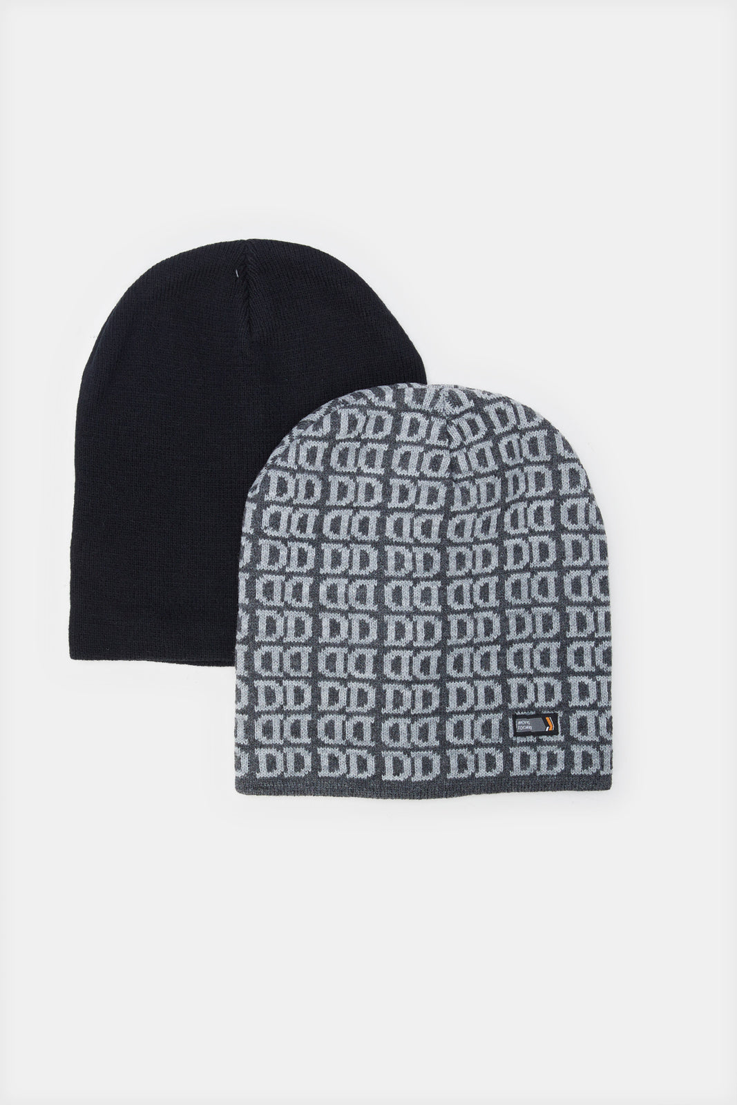 Men Grey And Black Printed Knitted Cap Set (2 Piece)