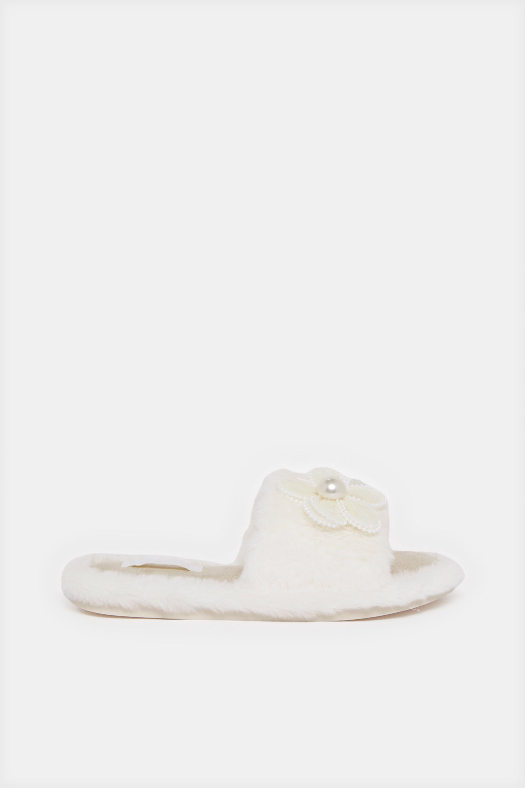 Women Beige Flower Trim Slipper