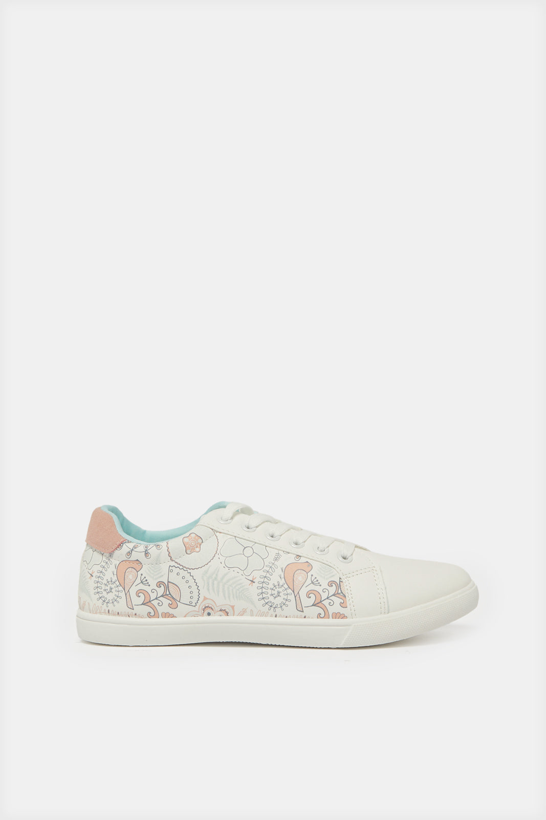Women White Lace Up Sneakers