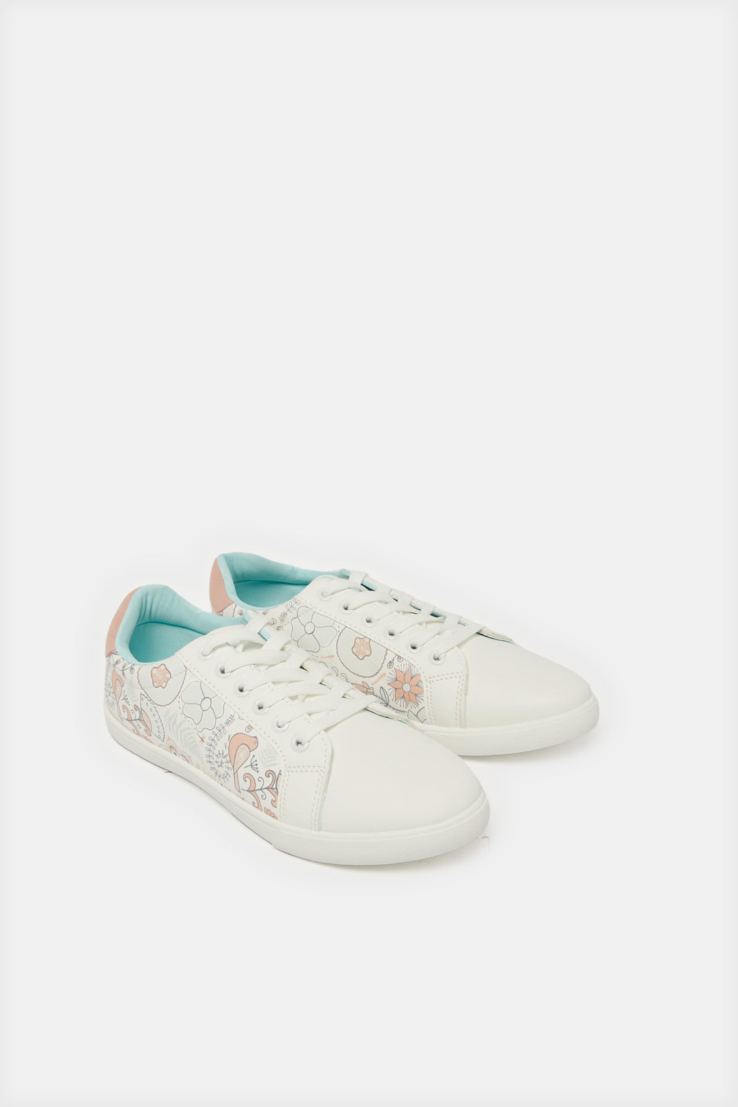 Women White Lace Up Sneakers