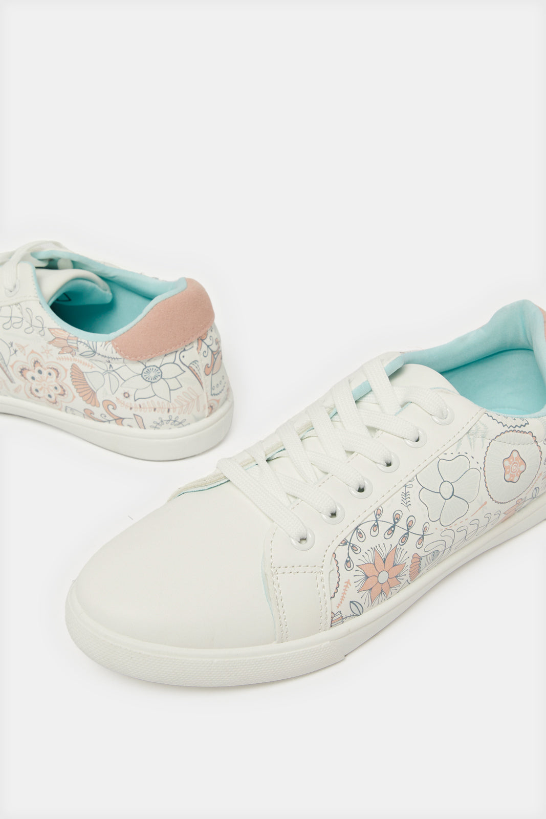 Women White Lace Up Sneakers