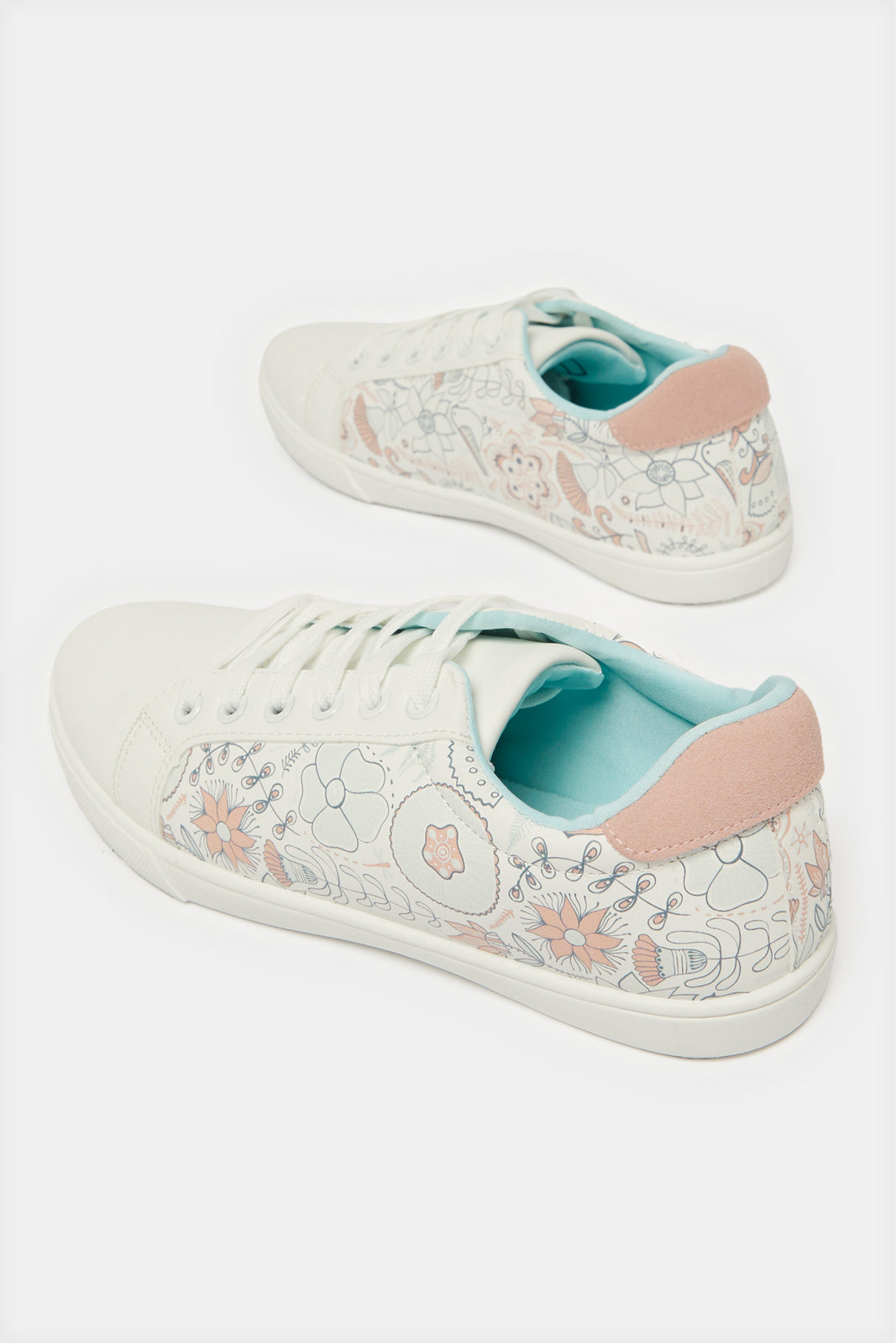 Women White Lace Up Sneakers