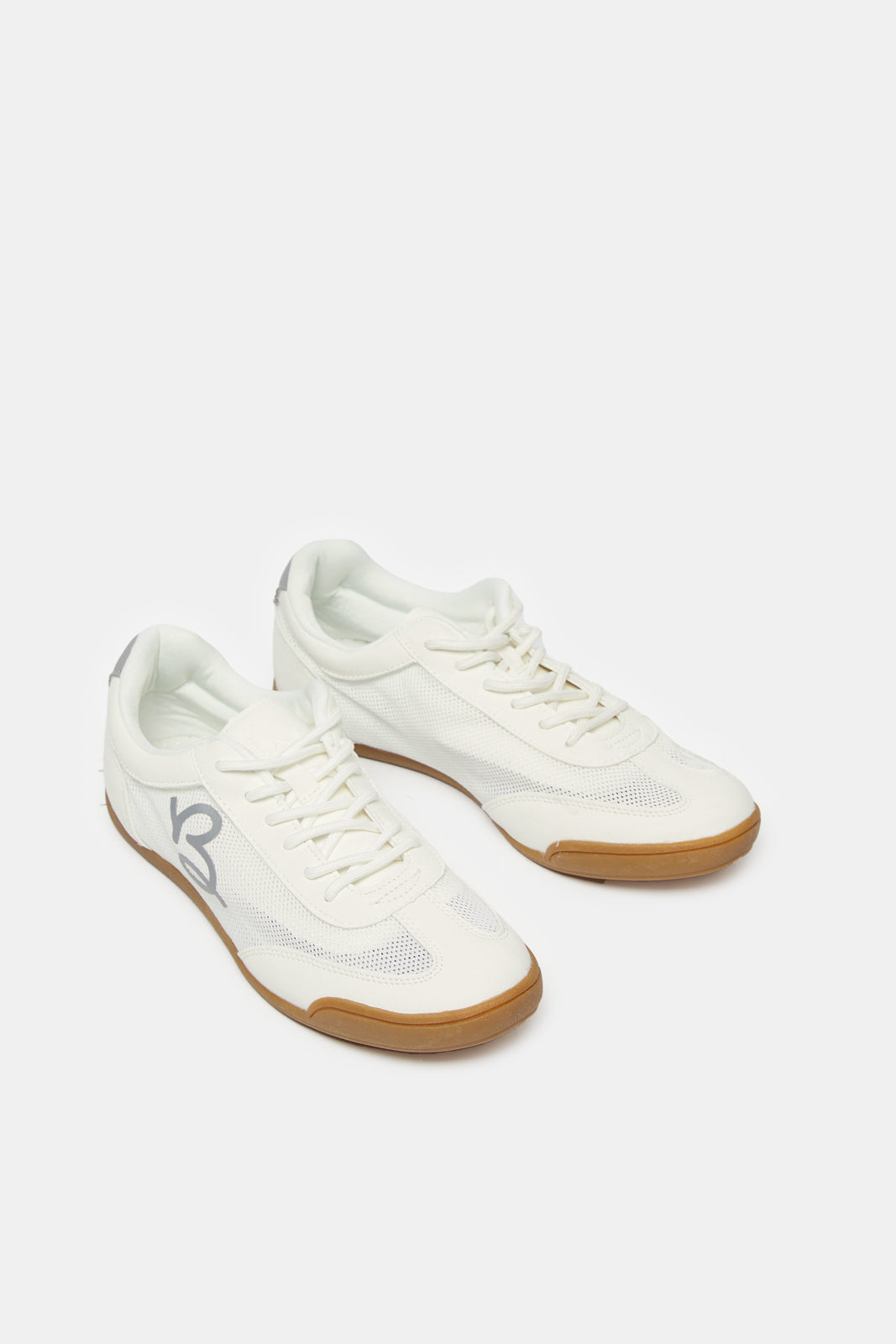 Women White Mesh Lace Up Sneakers