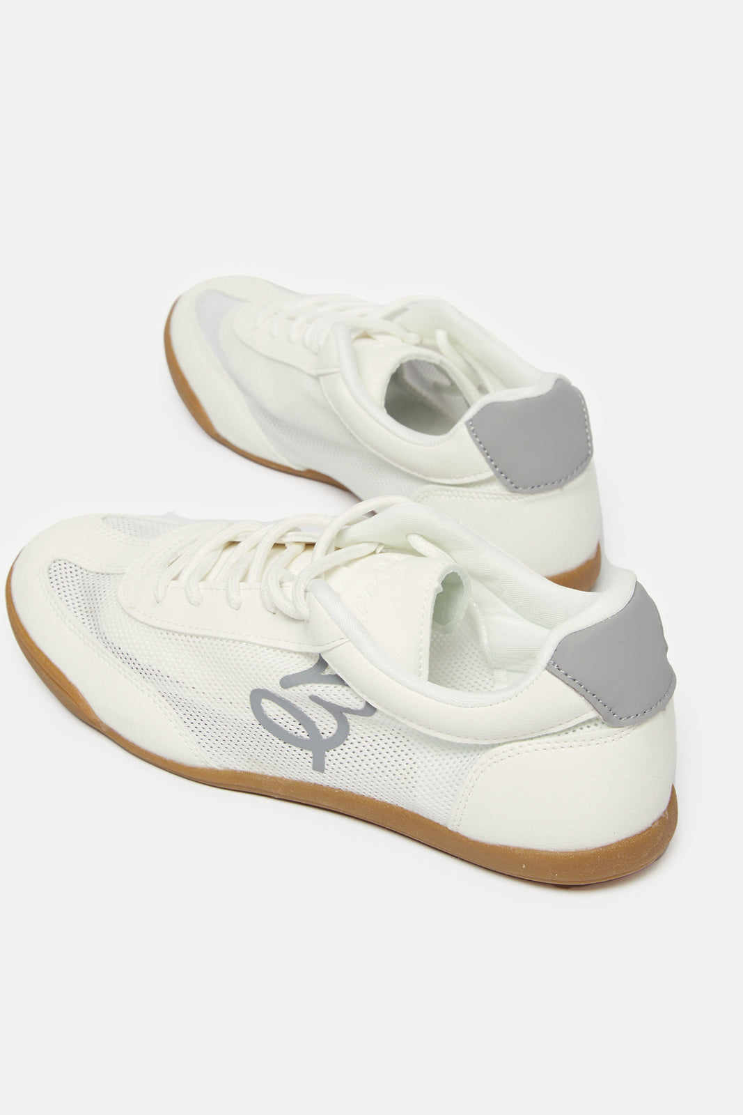Women White Mesh Lace Up Sneakers