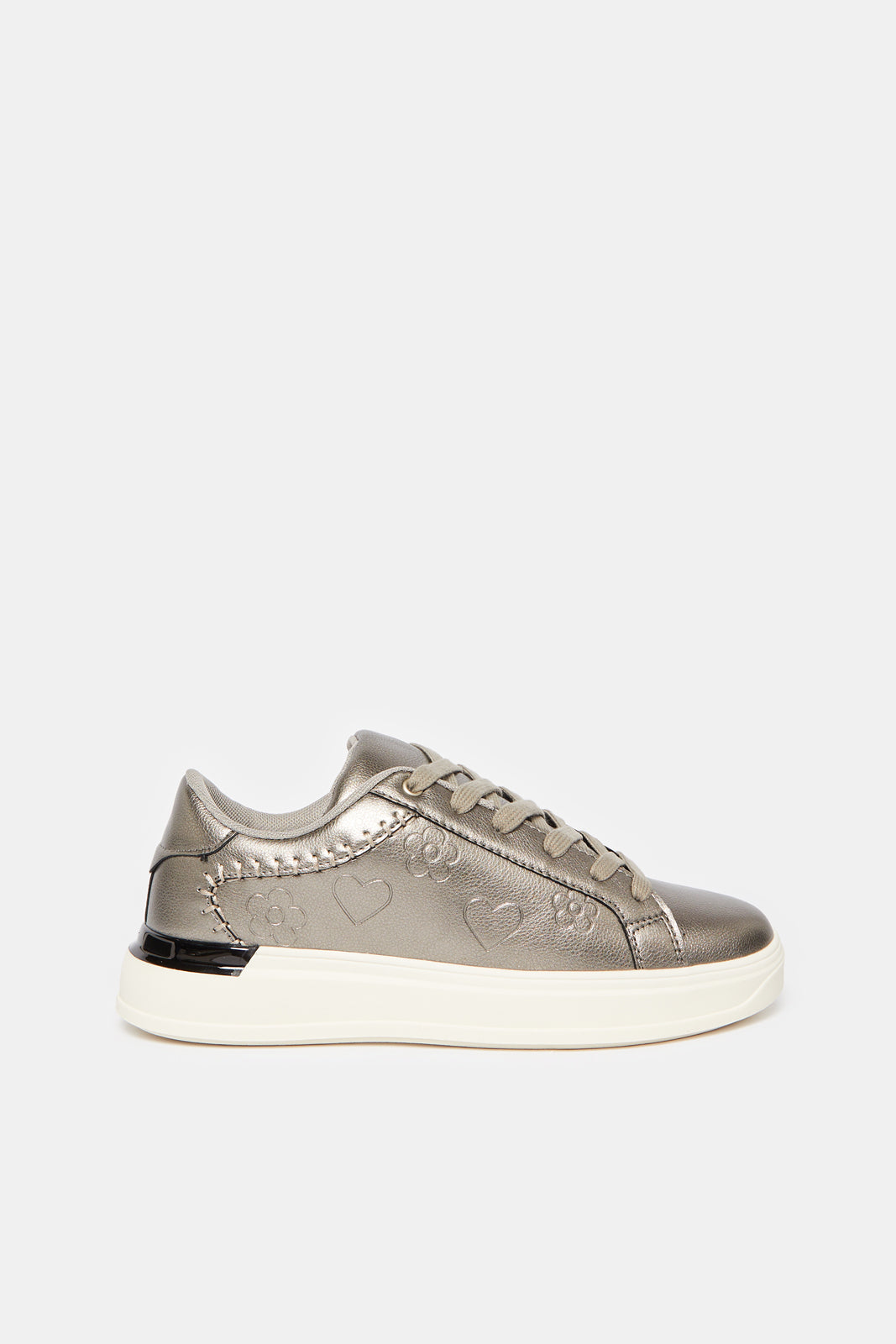 Women Grey Embellished Lace Up Sneakers
