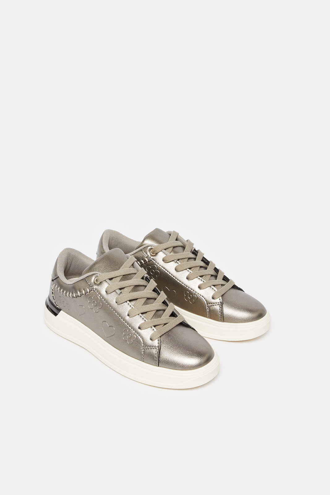 Women Grey Embellished Lace Up Sneakers