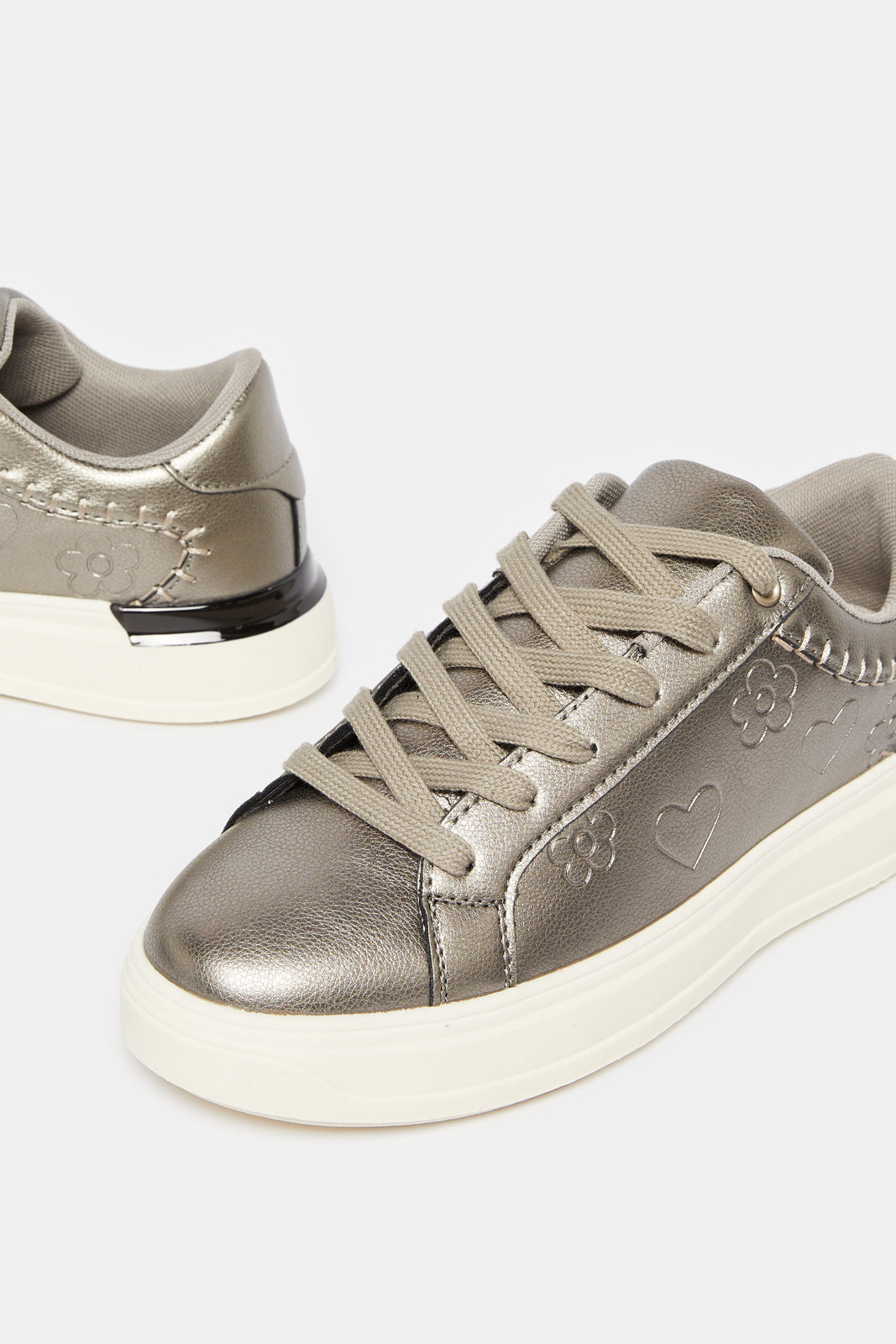 Women Grey Embellished Lace Up Sneakers