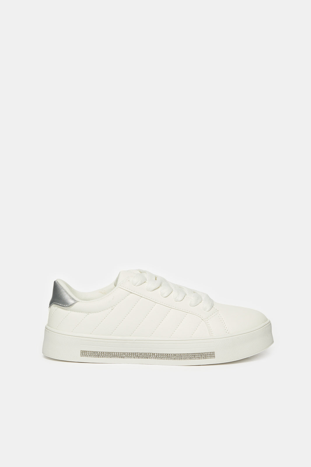 Women White Lace Up Embellished Sneakers