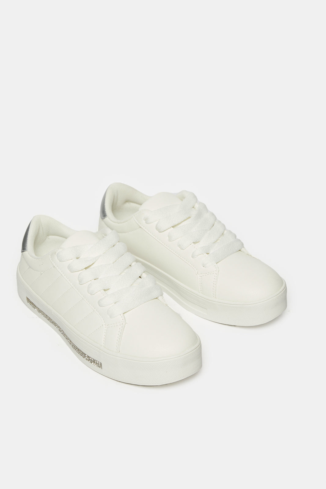 Women White Lace Up Embellished Sneakers