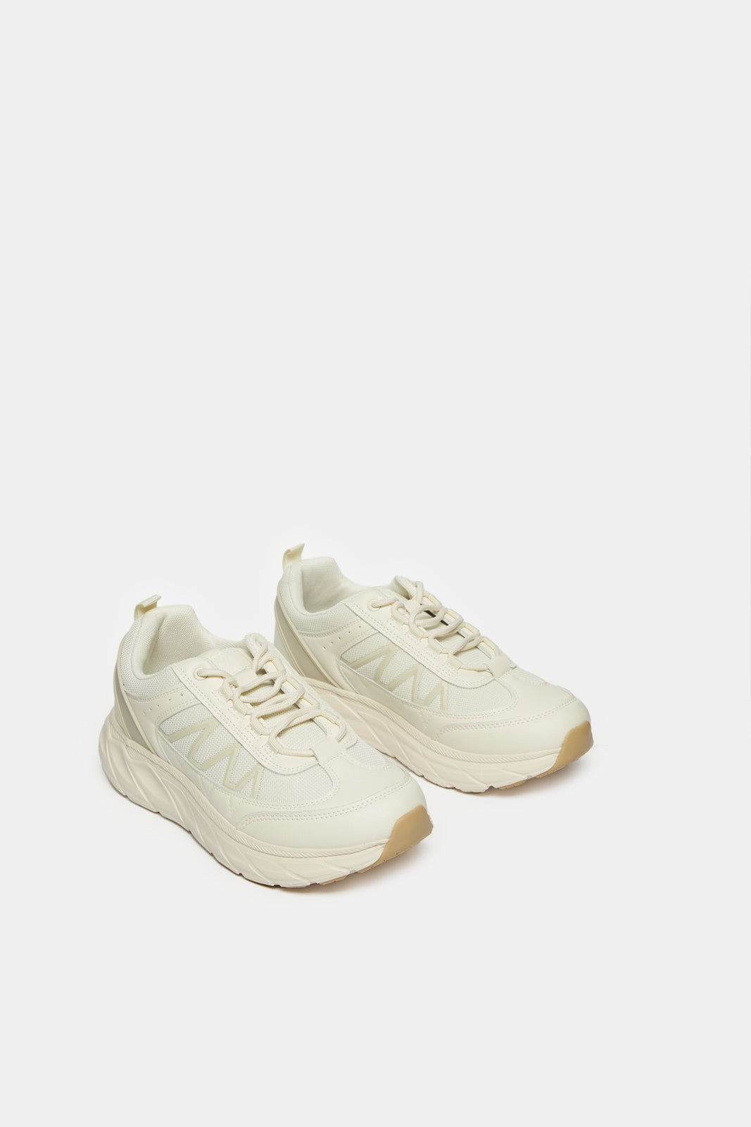Women Cream Lace Up Sneakers