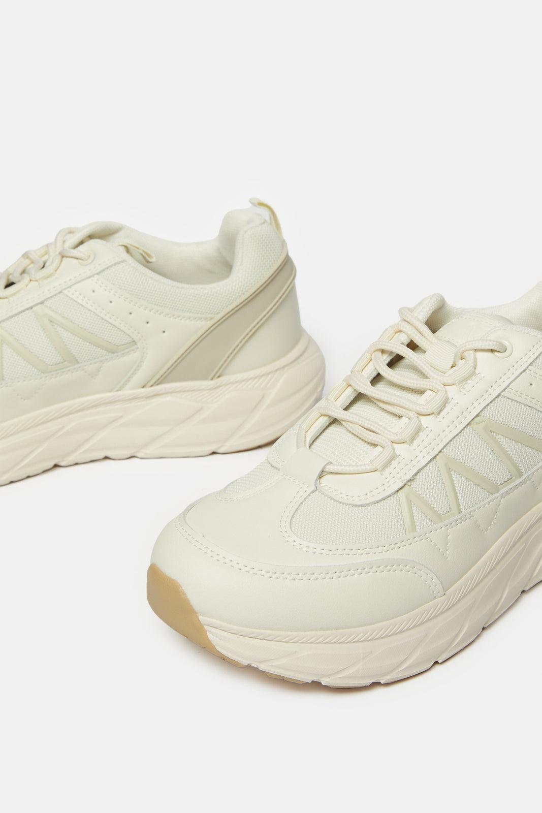 Women Cream Lace Up Sneakers