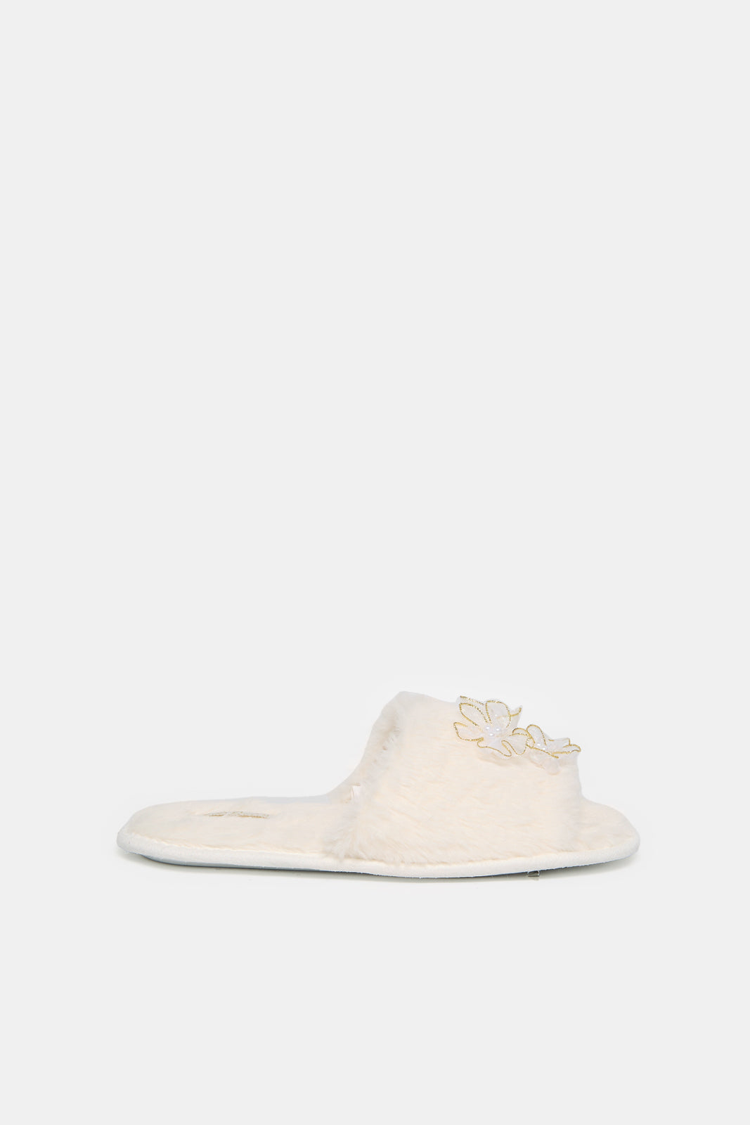 Women White Flower Trim Slipper