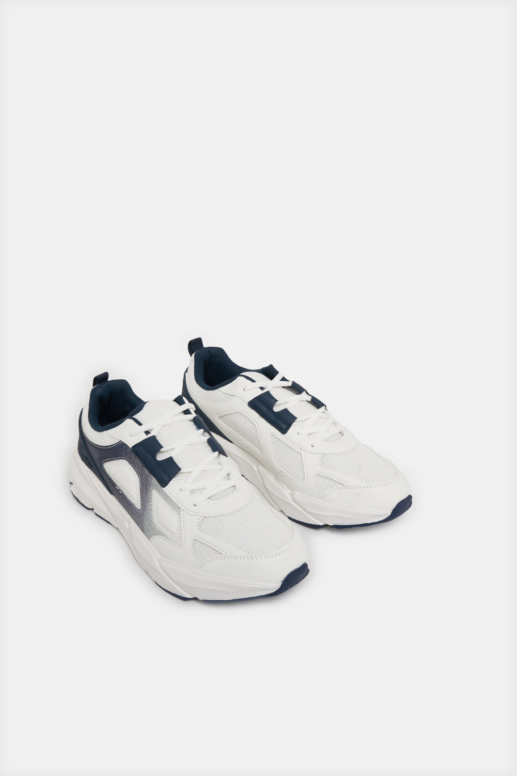 Men White Material Block Trainers