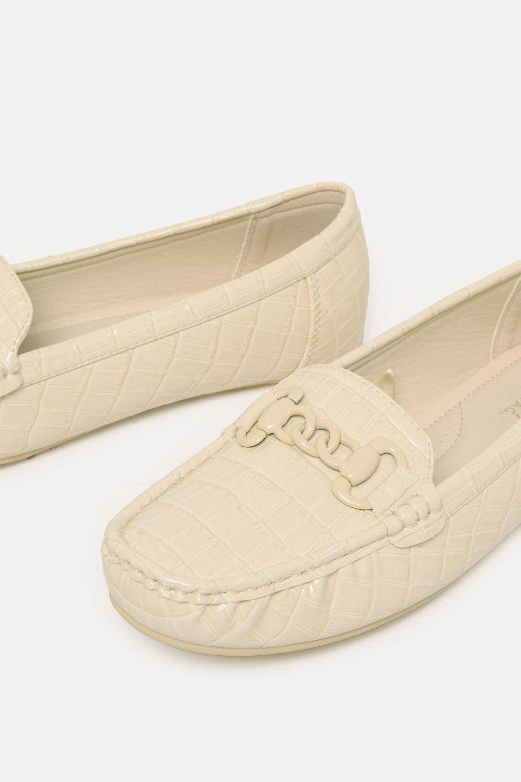 Women White Embellished Moccasins