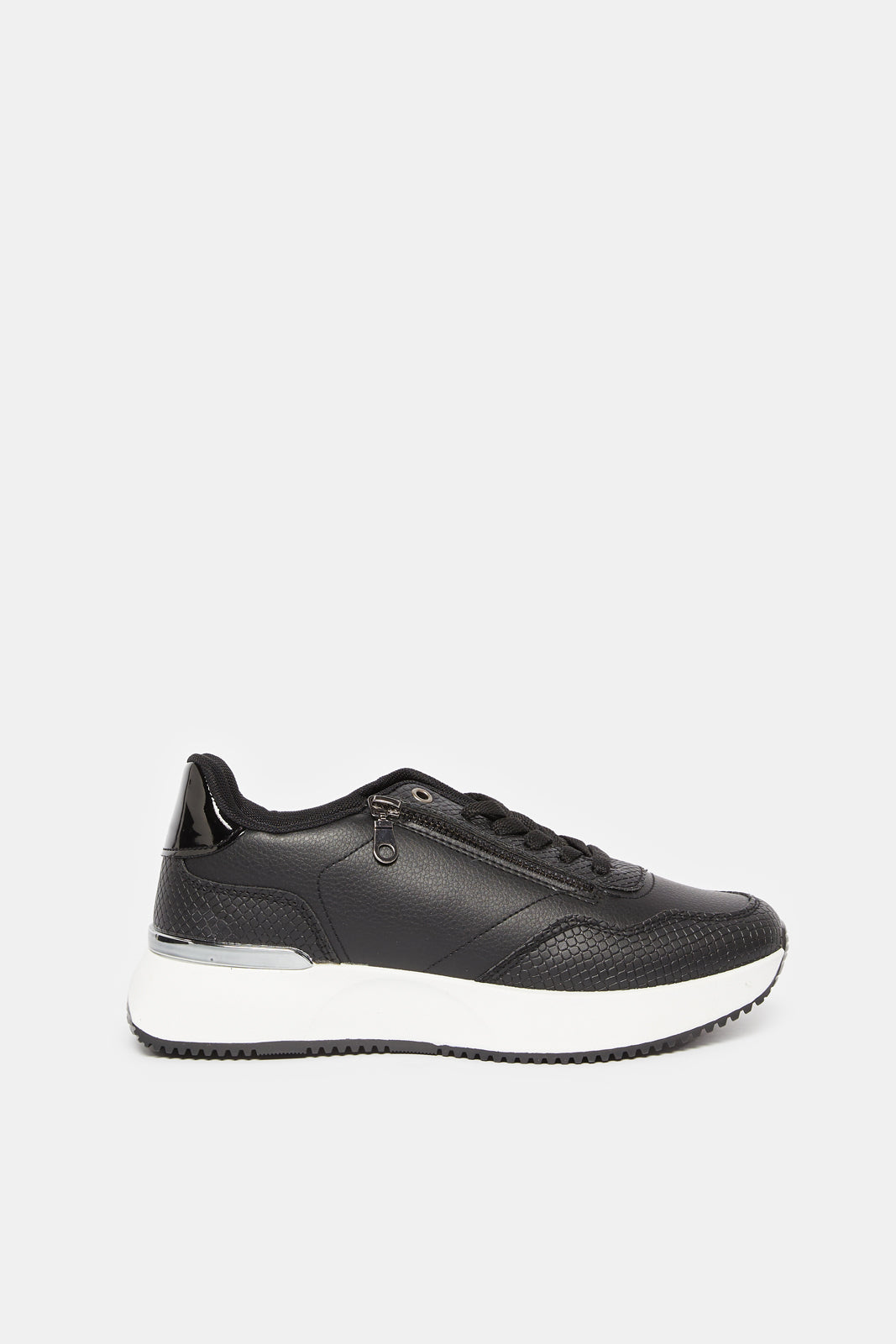Women Black Textured Lace Up Sneakers