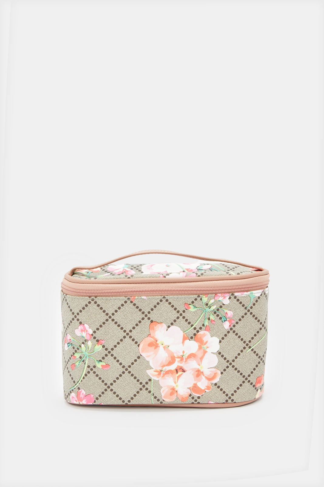 Women Pink And Beige Printed Cosmetic Pouch Set (4 Piece)