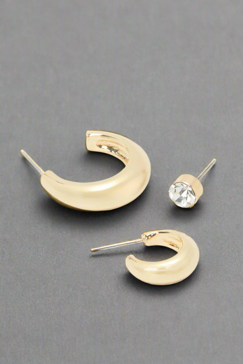 Women Gold Embellished Earrings Set (3 Pairs)