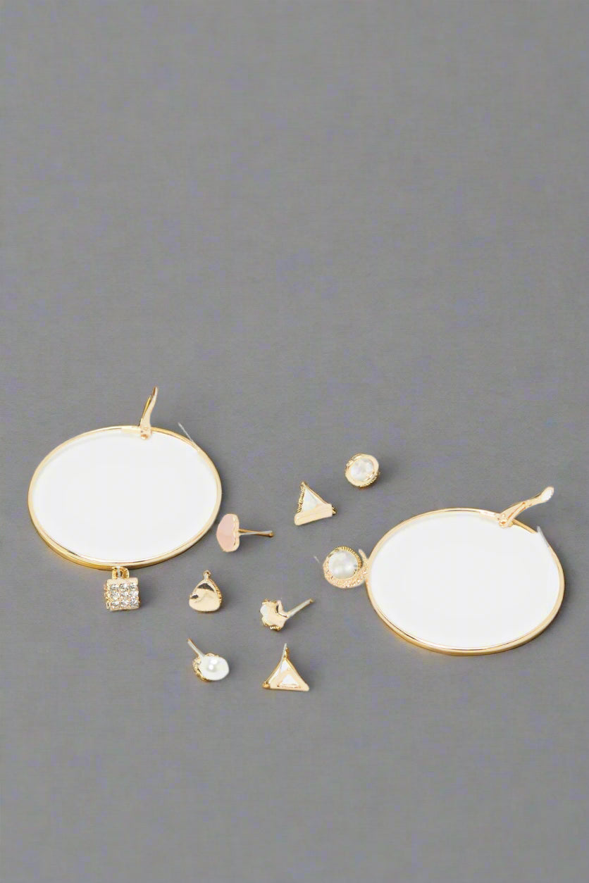 Women Gold Embellished Earrings Set (12 Pairs)