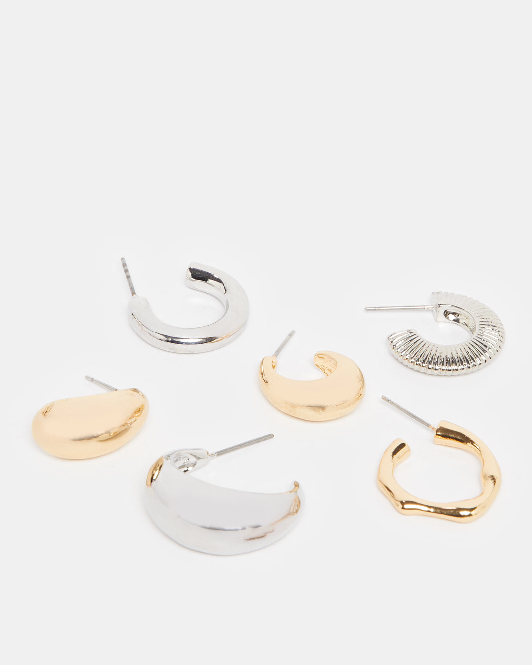 Women Gold And Silver Stud Earring Set (6 Pairs)