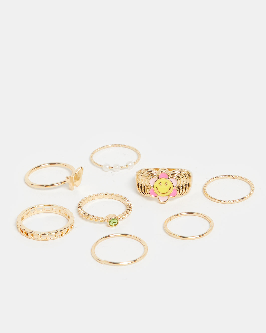 Women Gold Embellished Ring Set (8 Piece)