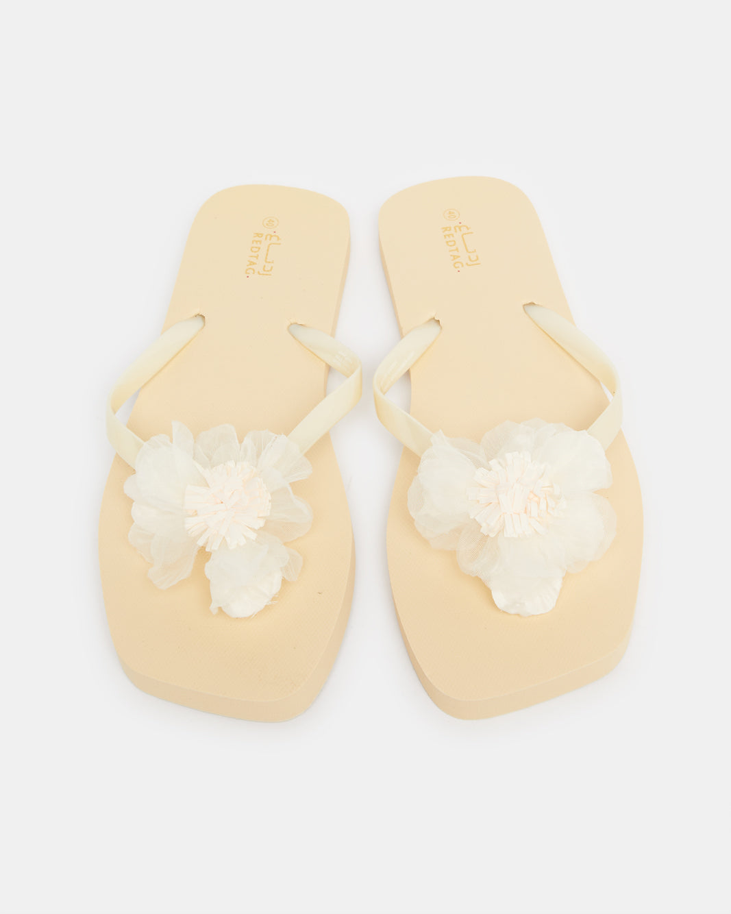Women Beige Embellished Flip Flops