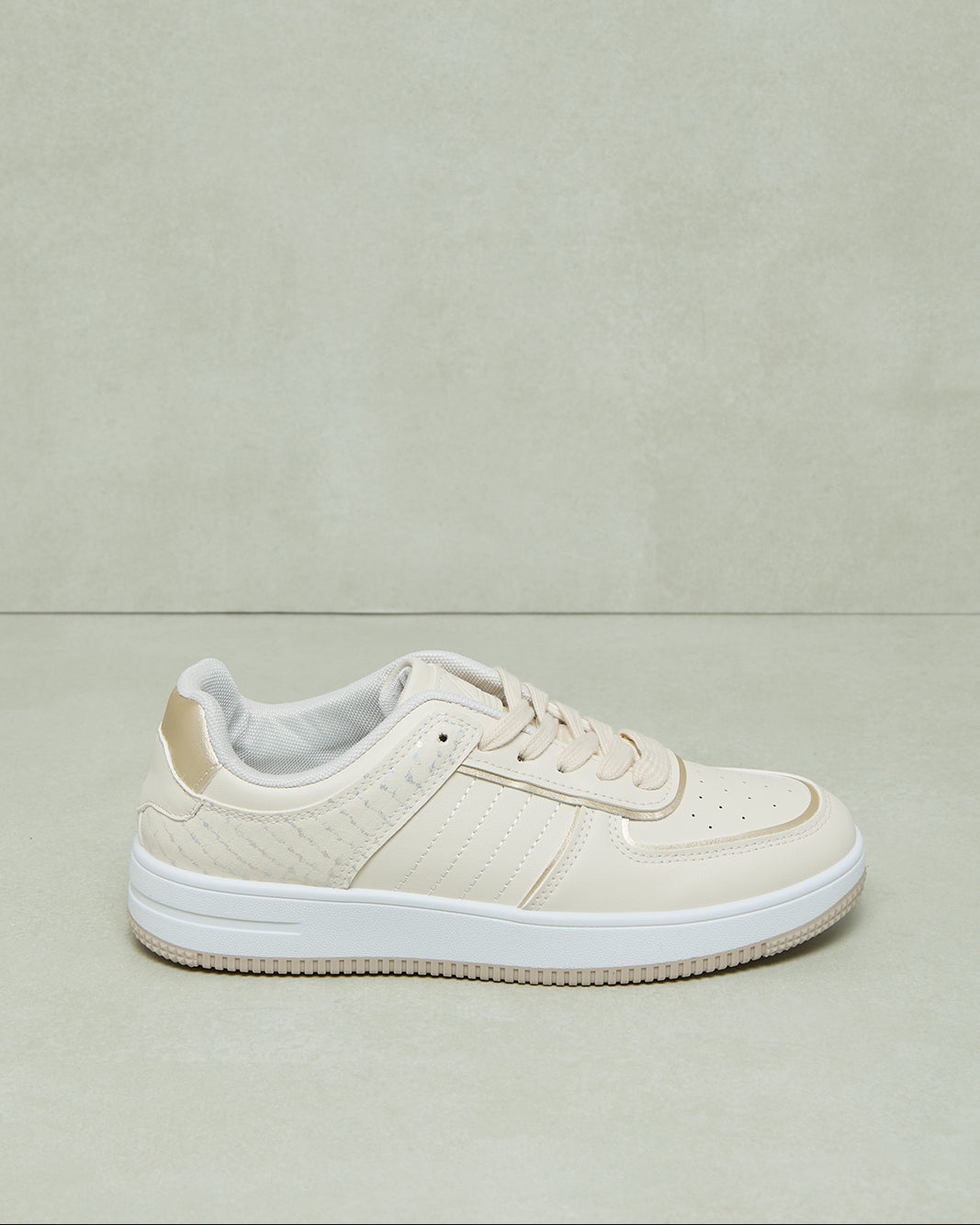 Women Beige Lace Up Sneakers