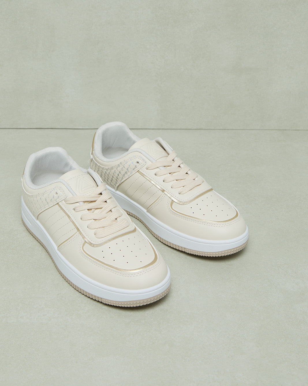 Women Beige Lace Up Sneakers
