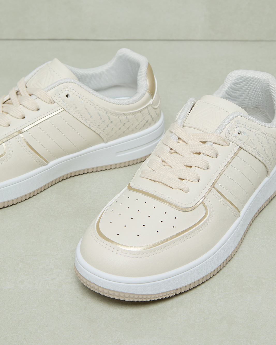 Women Beige Lace Up Sneakers