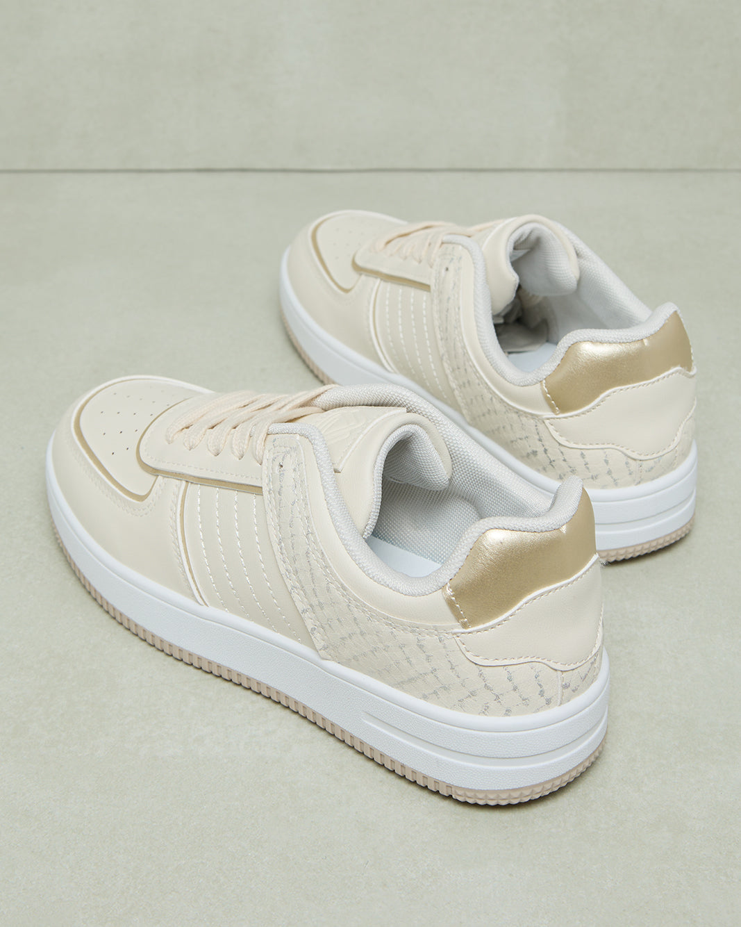 Women Beige Lace Up Sneakers