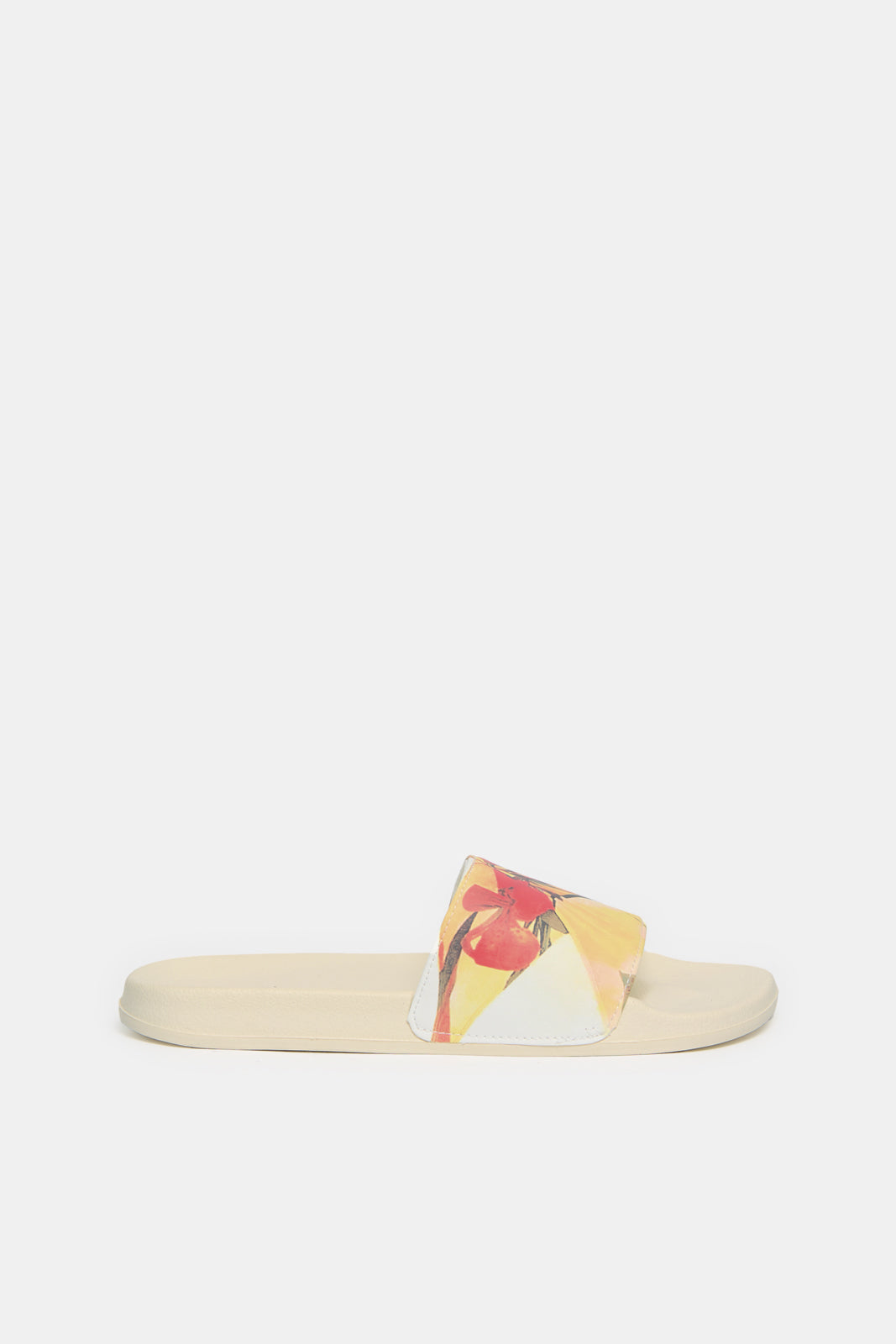 Women Beige Floral Slide