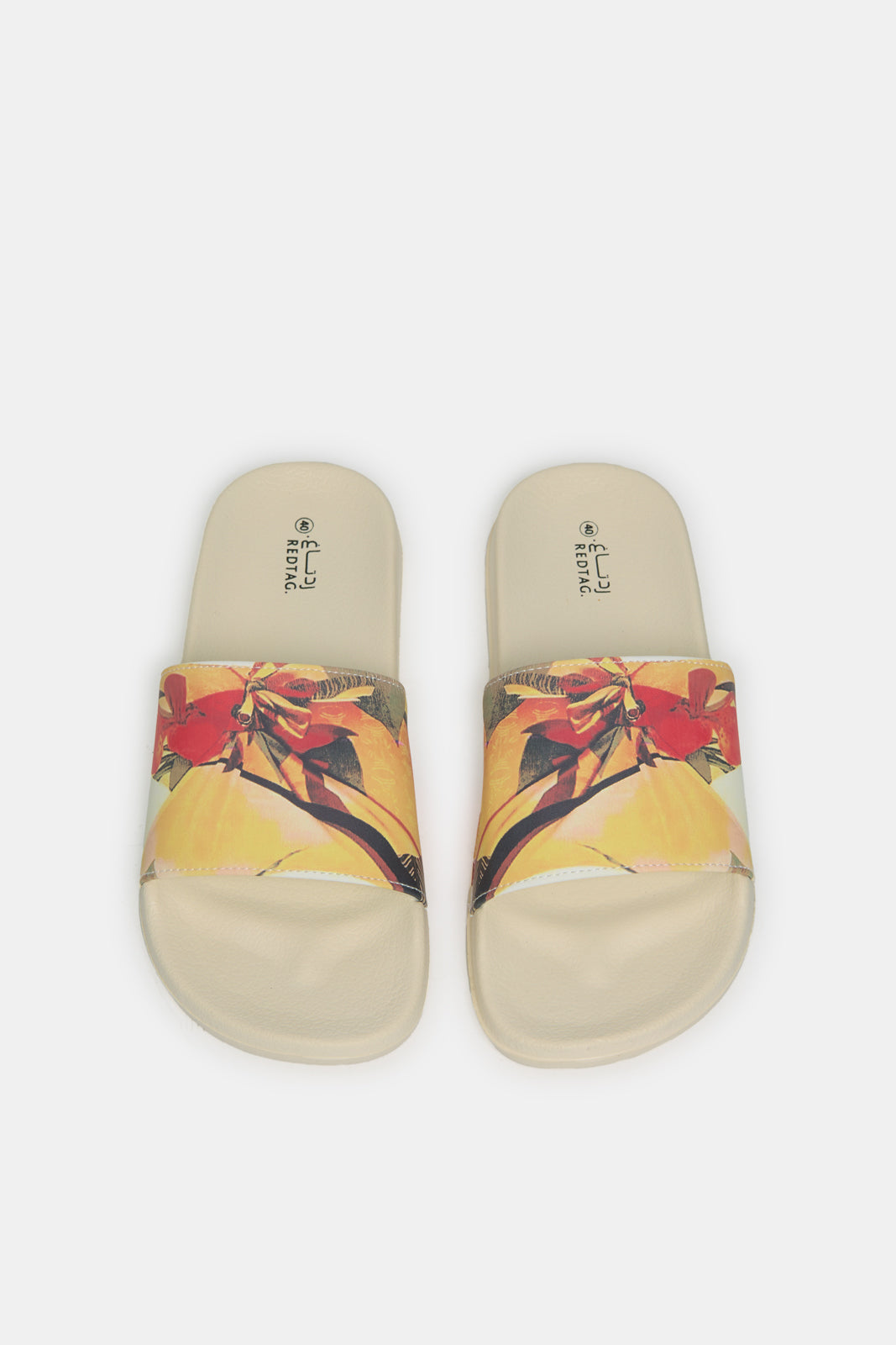 Women Beige Floral Slide