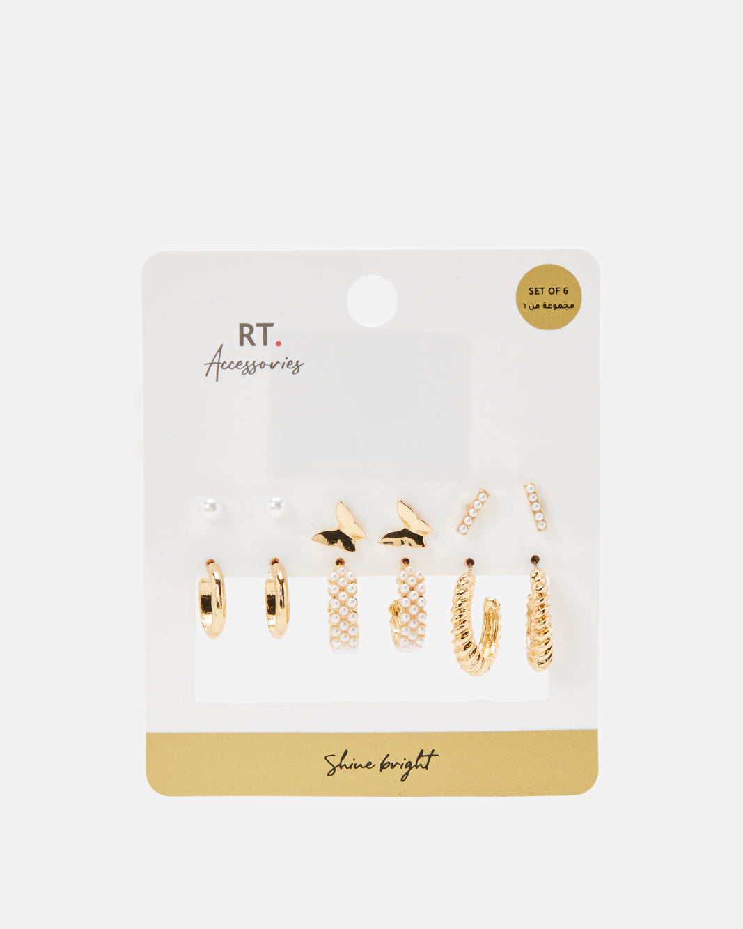 Women Gold Embellished Earring Set (6 Pairs)