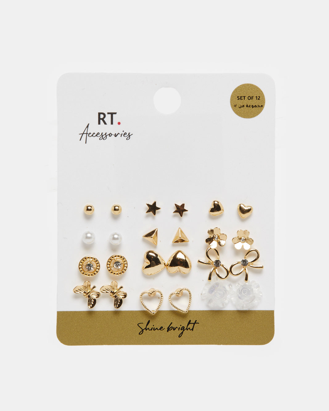 Women Gold Embellished Studs Set (12 Pairs)