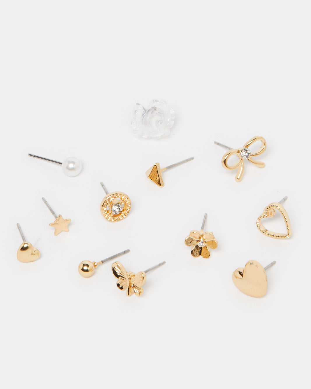 Women Gold Embellished Studs Set (12 Pairs)
