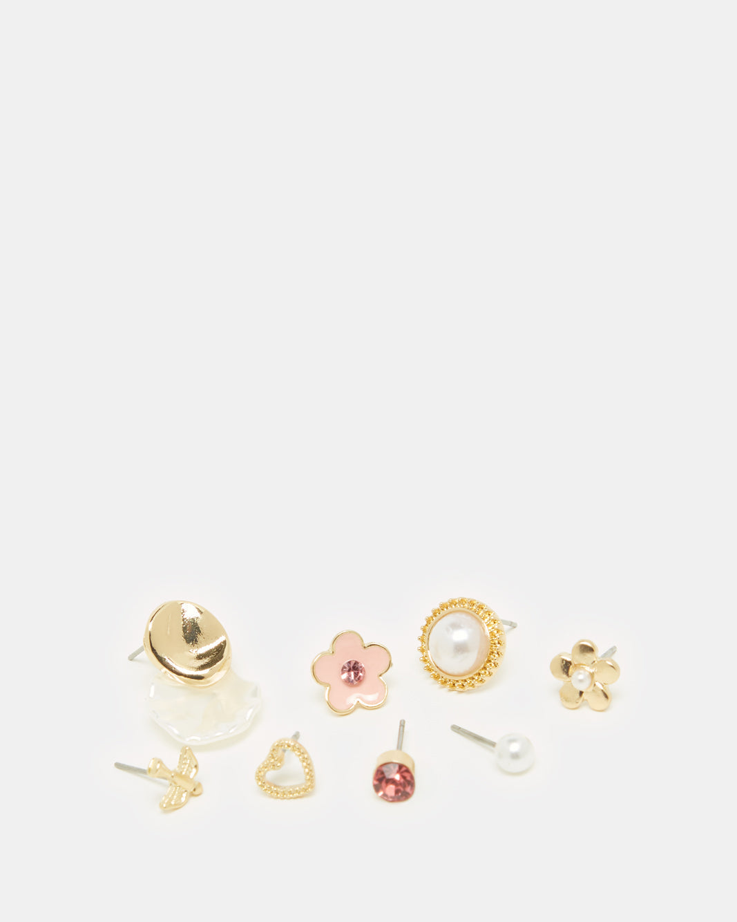 Women Gold Embellished Studs Set (8 Piece)