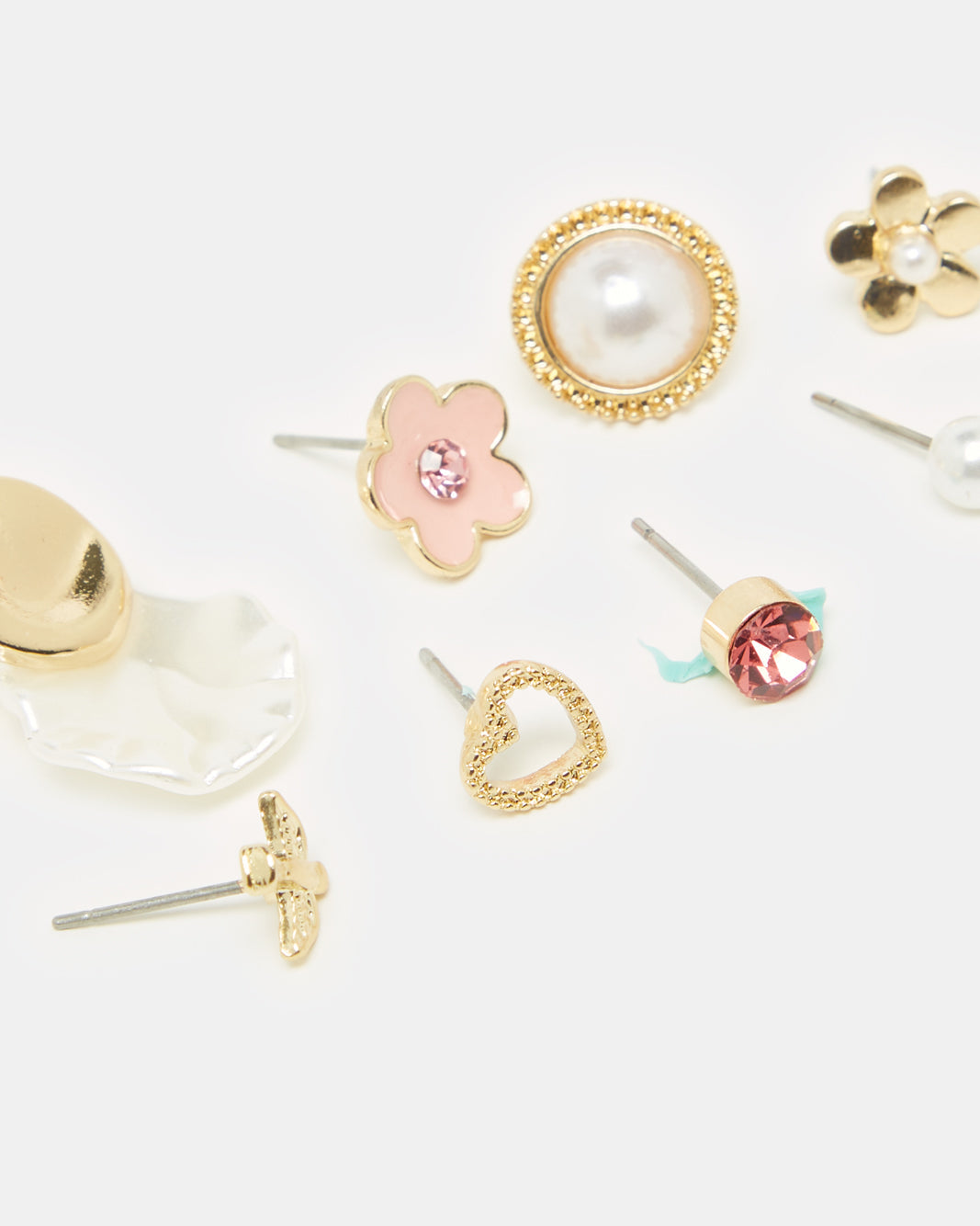 Women Gold Embellished Studs Set (8 Piece)