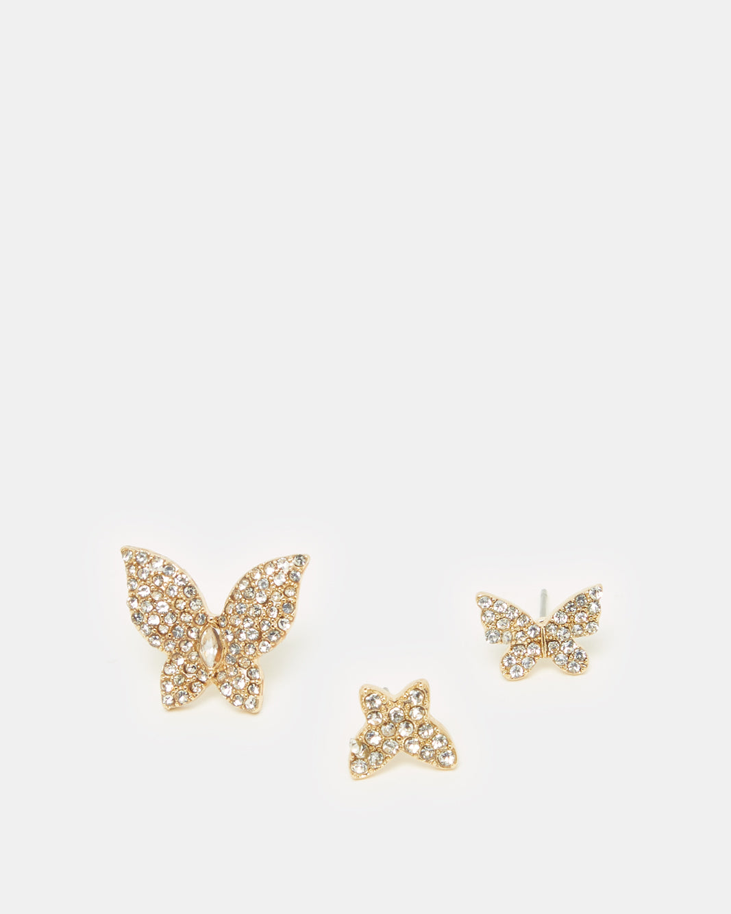 Women Gold Butterfly Embellished Earring Set (3 Piece)