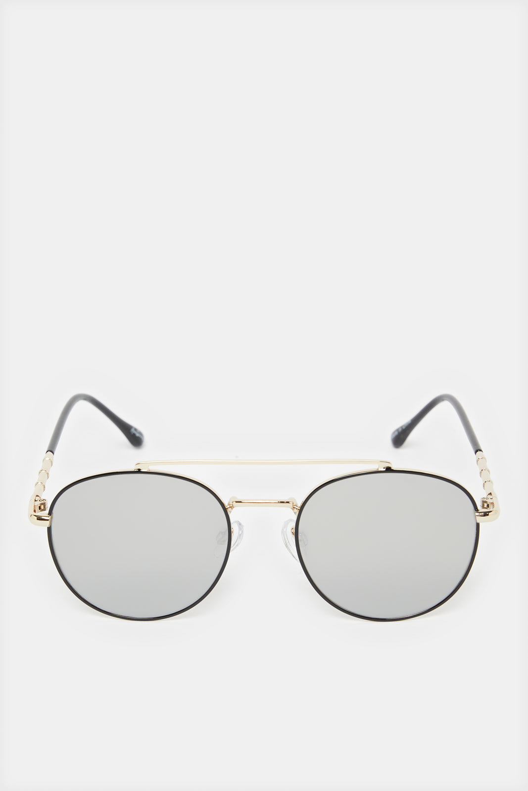 Men Black And Gold Round Sunglasses