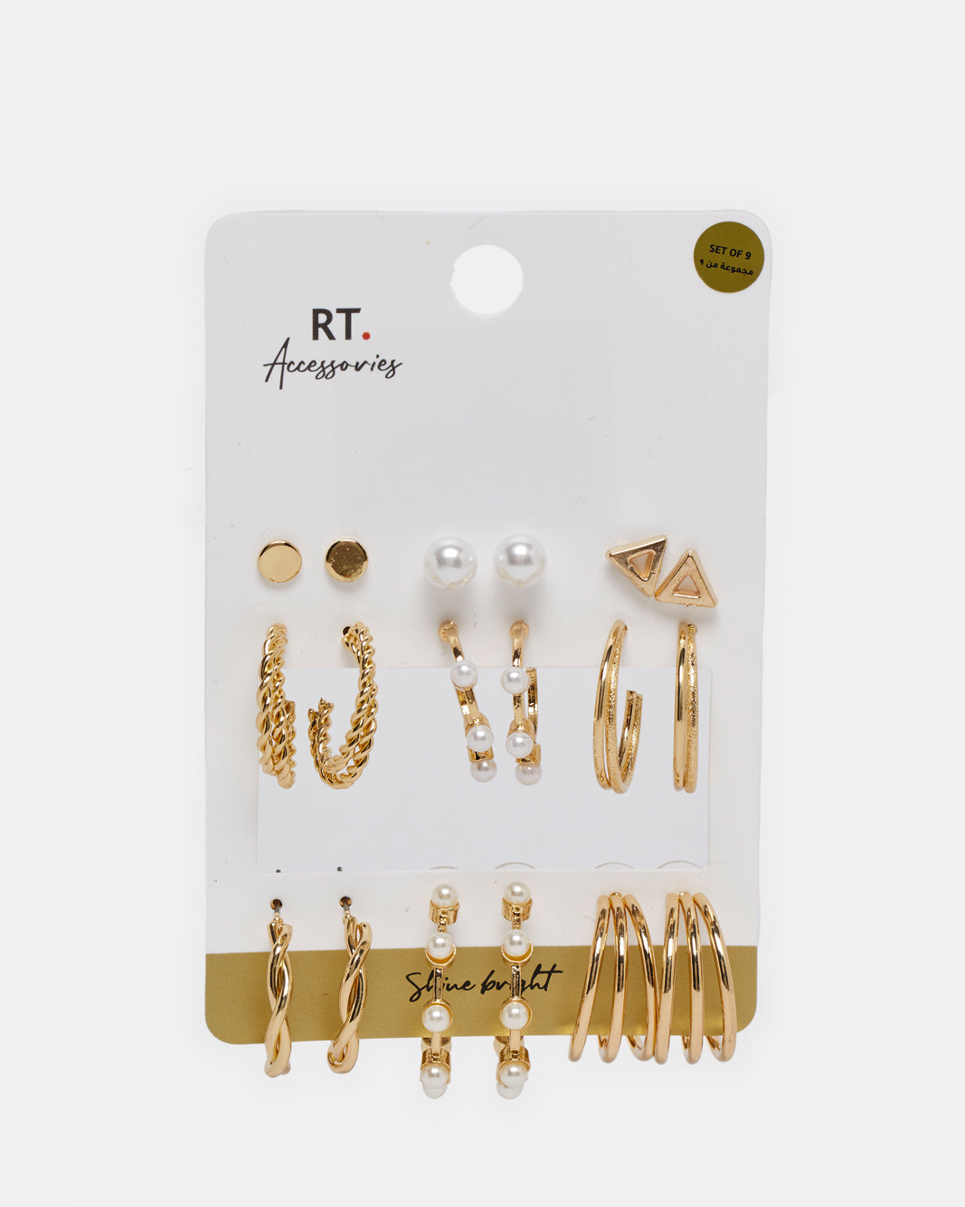 Women Gold Embellished Earring Set (9 Pairs)