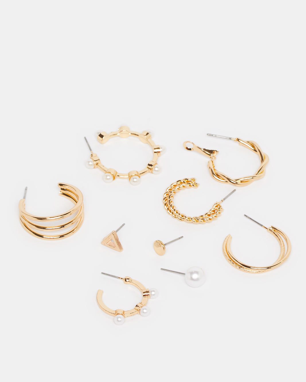 Women Gold Embellished Earring Set (9 Pairs)