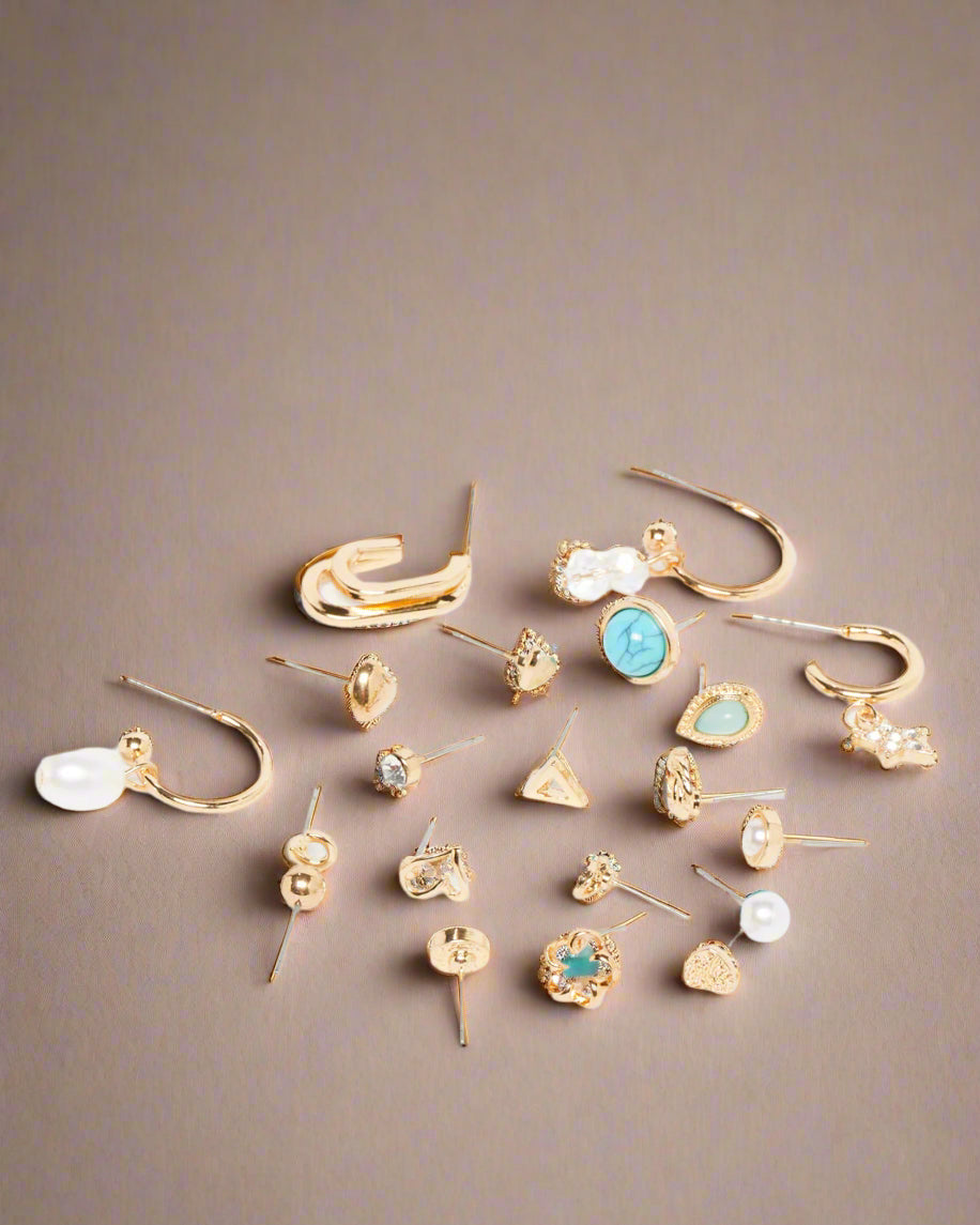 Women Gold Embellished Earring Set (19 Pairs)