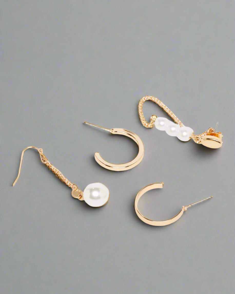 Women Gold Embellished Earring Set (4 Pairs)