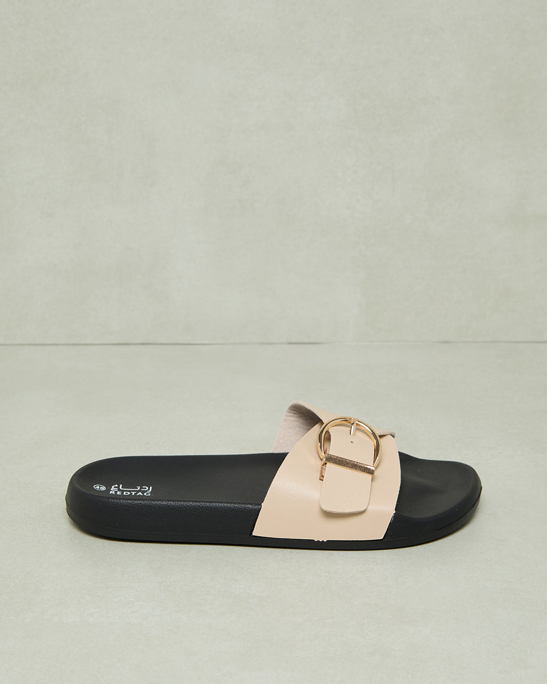 Women Beige Buckle Trim Slide