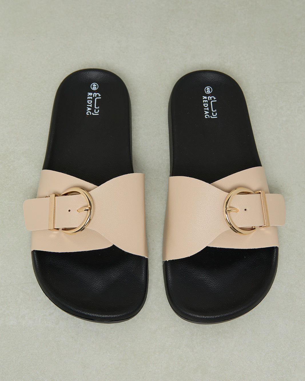 Women Beige Buckle Trim Slide