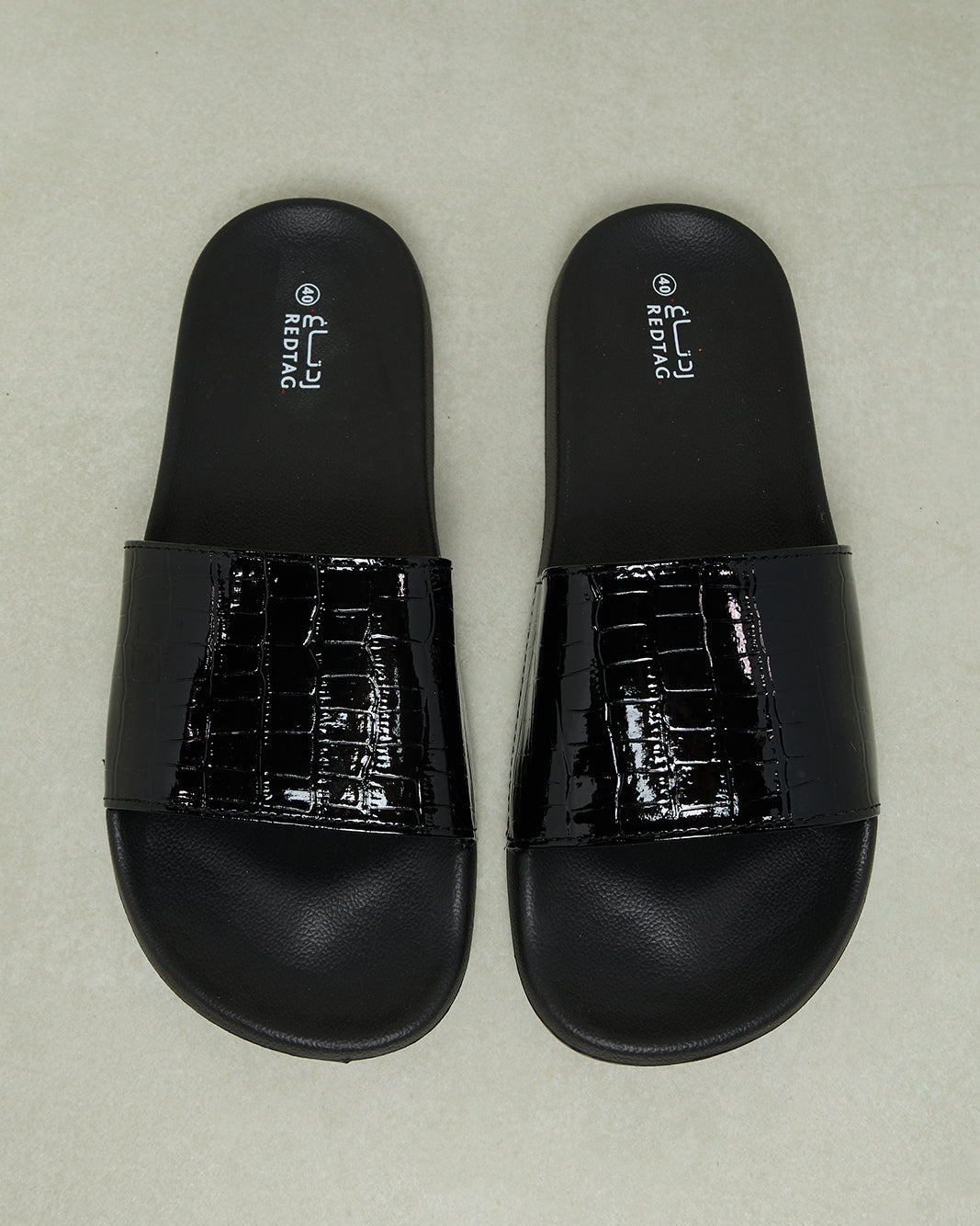 Women Black Textured Slide