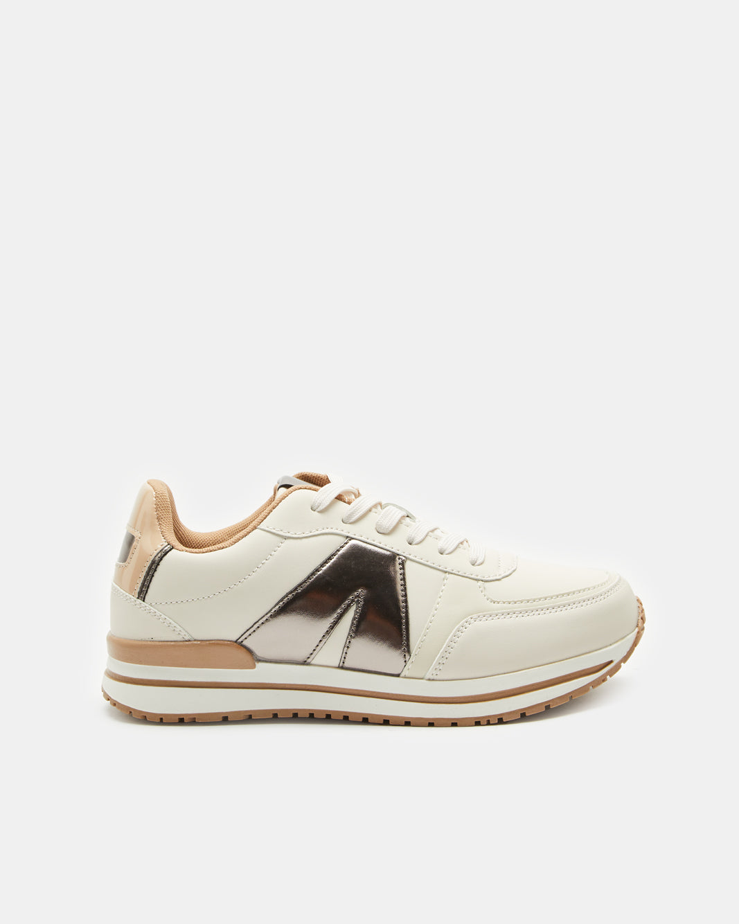 Women Cream Lace Up Sneakers
